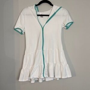 Cat & Jack White Beach Coverup with Teal Piping Size 10/12